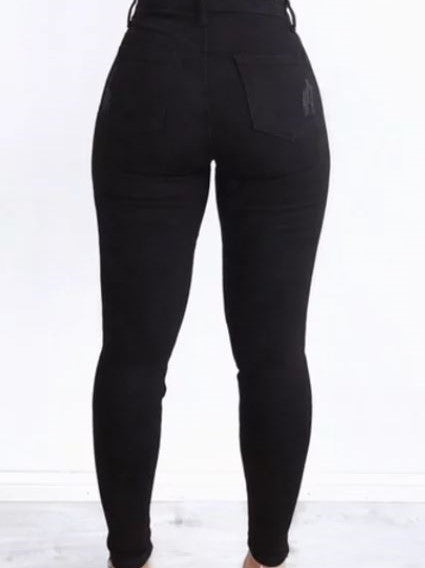 Stretch High Waist Jean With Rips - Black